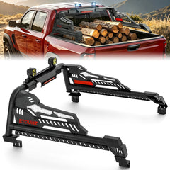 Yzona Bolt-On Carbon Steel Off-Road Sport Roll Bar - 55.9-65.3" Adjustable Universal Fit Bed Chase Rack with LED Lights for Full-Size Pickups (Silverado/Sierra 1500, F-150, Tundra, Titan/Frontier, Gladiator)