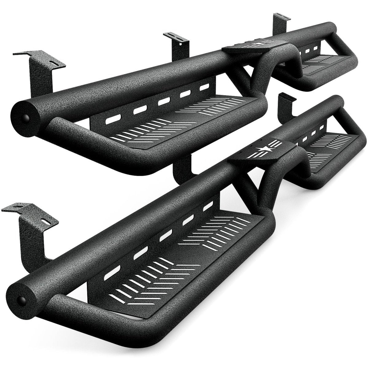 【Yzona】Bolt-On Install Double Cab Running Boards Side Steps (10 Side Bars) for 2007-2021 Toyota Tundra Extended Cab-2 Half-Size Rear Door, 6-Inch Drop-Down Step Pads, Black Steel Star Logo Carbon Steel Lift Kit Fit