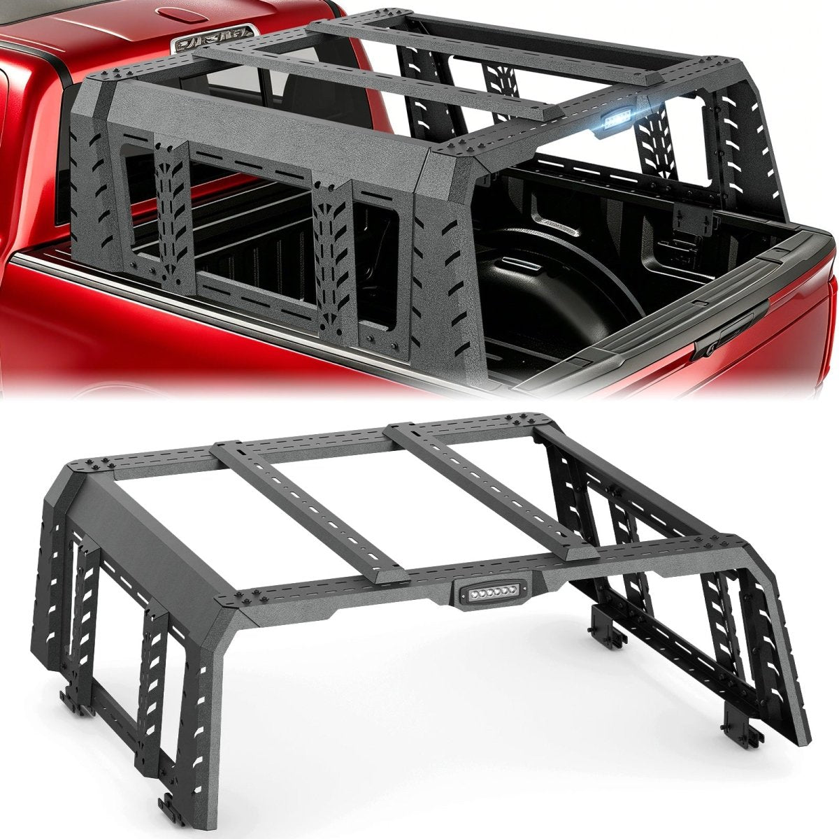 【YZONA】21.9" High Overland Bed Racks Compatible with F150 Full Size Bed (Included Bed Rails), LED Lights, 1000 LBS Load Capacity, Truck Rear Ladder Rack Back Cross Bars Truck Cargo Carrier