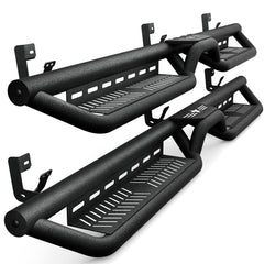 【Yzona】Quad Cab Running Board Side Step Compatible for 2009-2018 Dodge Ram 1500 (Included 2019-2024 1500 Classic), 2010-2026 Ram 2500 3500 Double/Extended Cab, Two Stair Rail Nerf Bar Star Logo, 2 Side Bars, 6-Inch Drop-Down Step Pads, Carbon Steel