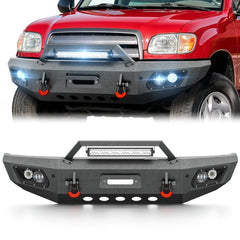 【YZONA】Steel Front Bumper Compatible with Toyota Tundra 2000-2006, Heavy Duty Bumper with Winch Plate, 5 LED Lights, Sensor Holes, License Plate Mount, D-Rings