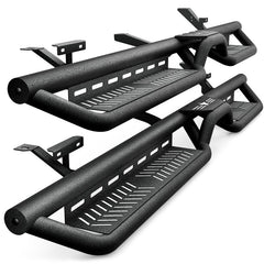 【YZONA】Heavy-Duty Bolt-On No-Drilling Auto Running Boards - 2-Stair Rust-Resist Coat Carbon Steel 2 Side Bars for 2002-2008 Dodge Ram 1500, 2003-2009 Ram 2500/3500 Double/Extended/Quad Cab, Black with Star Logo, Oversize Tire Fit Auto Vehicle Accessories