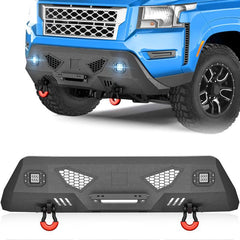 【EYOUHZ】Steel Front Bumpers Compatible with 2022-2025 Nissan Frontier, Winch Plate, 2 x LED Lights, License Plate Bracket & D-rings, Black