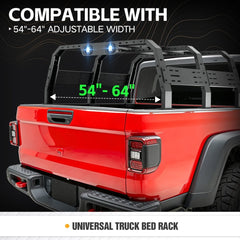 【YZONA】Adjustable 54-64" High Truck Cargo Bed Racks with 2 Led Lights Compatible with Frontier Tacoma Tundra Silverado 1500 Sierra 1500 Ram 1500 Titan Canyon Colorado JT Ford F-Series Ranger