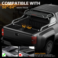 Yzona Adjustable Sport Roll Bar for Trucks, Carbon Steel with Built-in Cargo Basket & Brake Light, 56”-64” Fit, 660lbs Capacity, Compatible with Tacoma, Tundra, Frontier, Ridgeline, Titan, Gladiator JT, Colorado, Canyon & Universal Truck Beds
