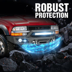 YZONA Steel Front Bumper Compatible with 1994-2004 Chevy S10& 1995-2005 Chevy Blazer, Winch Plate, Skid Plate, LED Lights, Sensor Holes, License Bracket & Reinforced D-Rings
