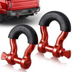 【YZONA】2PCS Red Heavy Duty D-Ring Shackle 9500lbs Break Strength with Rubber Isolator & 3/4" Screw Pin, Drop Forged Electro-Galvanized Steel Recovery Shackles for Off-Road Jeep Truck SUV Bumper Tow Hooks