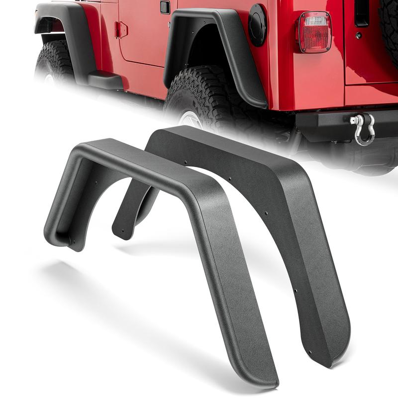 【Yzona】Stainless Steel Rear Fender Flares for 1987-1995 Jeep Wrangler YJ Car, Heavy-Duty Off-Road Mud Guards, Textured Black Powder Coated, Bolt-On Screw Fittings, Complete Accessories & Instructions Included (Assembly Required, Dependable Protection)