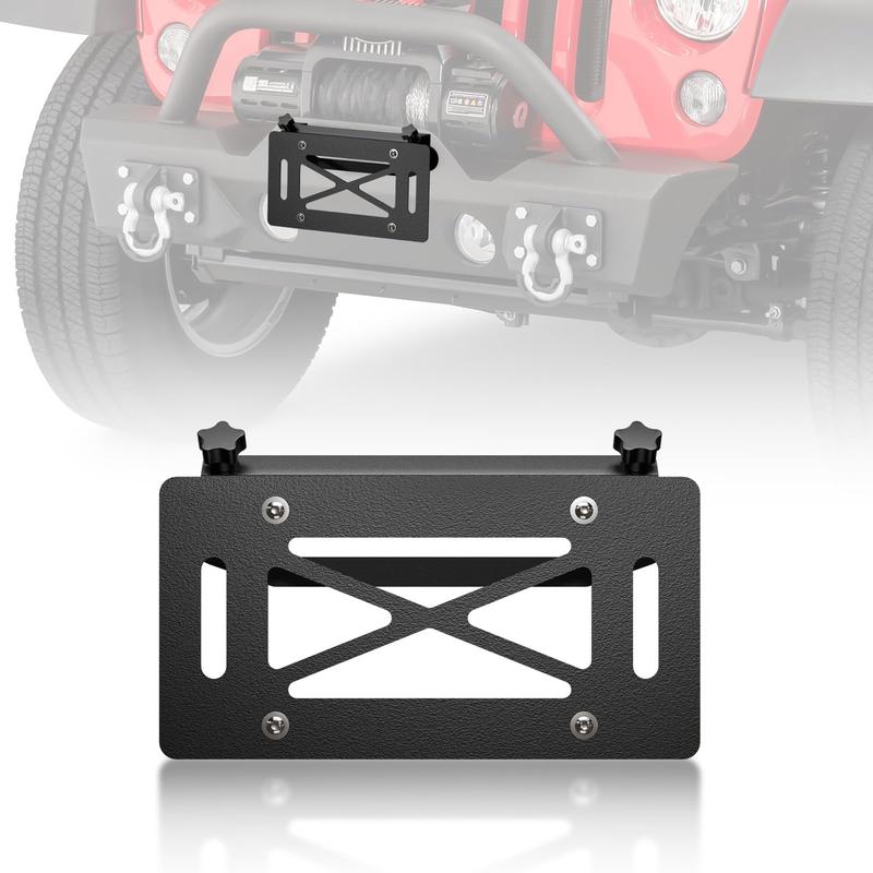 【Yzona】Quick-Disassembly Winch License Plate Frame Vehicle Accessory, 10-in Hawse Fairlead Compatible, 7.67"l x 12.2"w Universal Front Relocation Bracket Holder, Bumper Winch Mount for Pickup Trucks & Off-Road Driving Vehicles, Protects License Plate