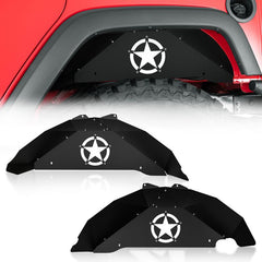 YZONA Automotive Rear Inner Fender Liners - White Star Logo Rust-Resist Alloy Steel Mud Guards (2 PCS, 8.62kg), Bolt-On Hardware Included, Effective Debris Protection Truck Accessories for 2007-2018 Jeep Wrangler JK/JKU Unlimited 2/4 Doors/4xe Models
