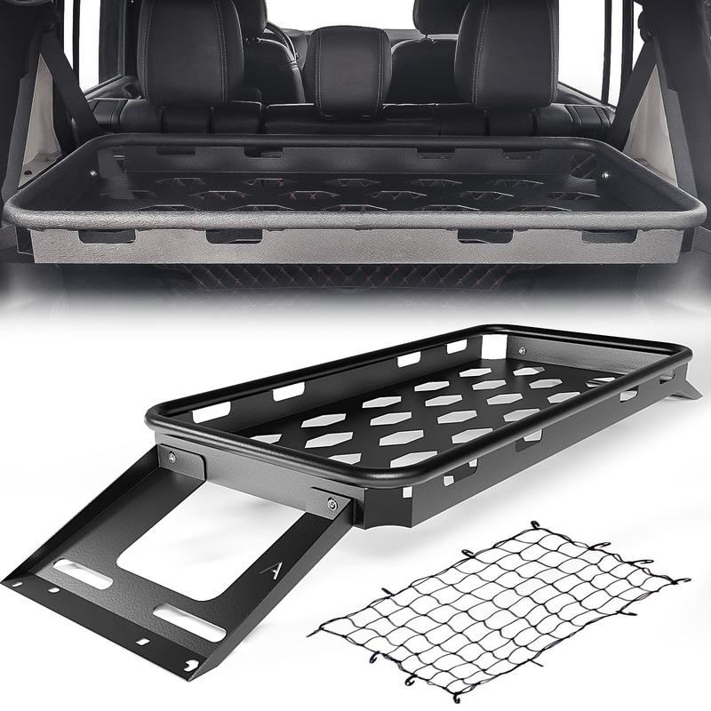 【Yzona】Alloy Steel Car Organizer Vehicle Accessory, Automotive Accessories Storage Rack with Snap Mount, Elastic Net, 350 lbs Capacity, 61x20x6 in Basket for 2007-2026 Jeep Wrangler JK/JL Series JKU JLU Unlimited 4-Door Hardtops Camping Gear Shelf