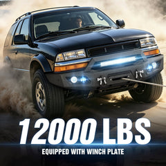 YZONA Steel Front Bumper Compatible with 1994-2004 Chevy S10& 1995-2005 Chevy Blazer, Winch Plate, Skid Plate, LED Lights, Sensor Holes, License Bracket & Reinforced D-Rings