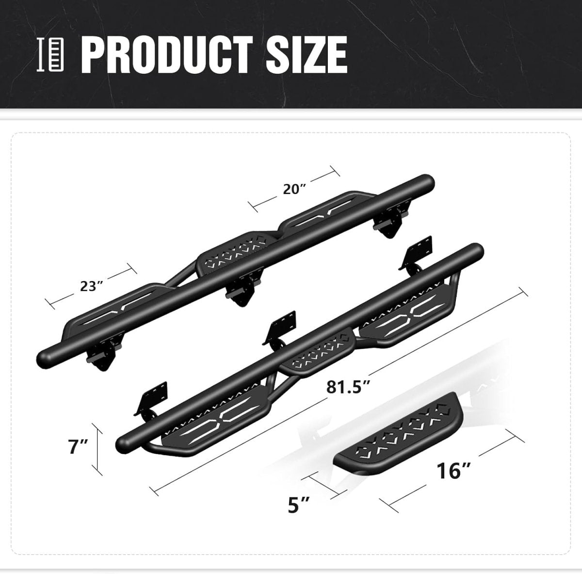 Yzona Running Boards for 2019-2025 Dodge Ram 1500 Crew Cab