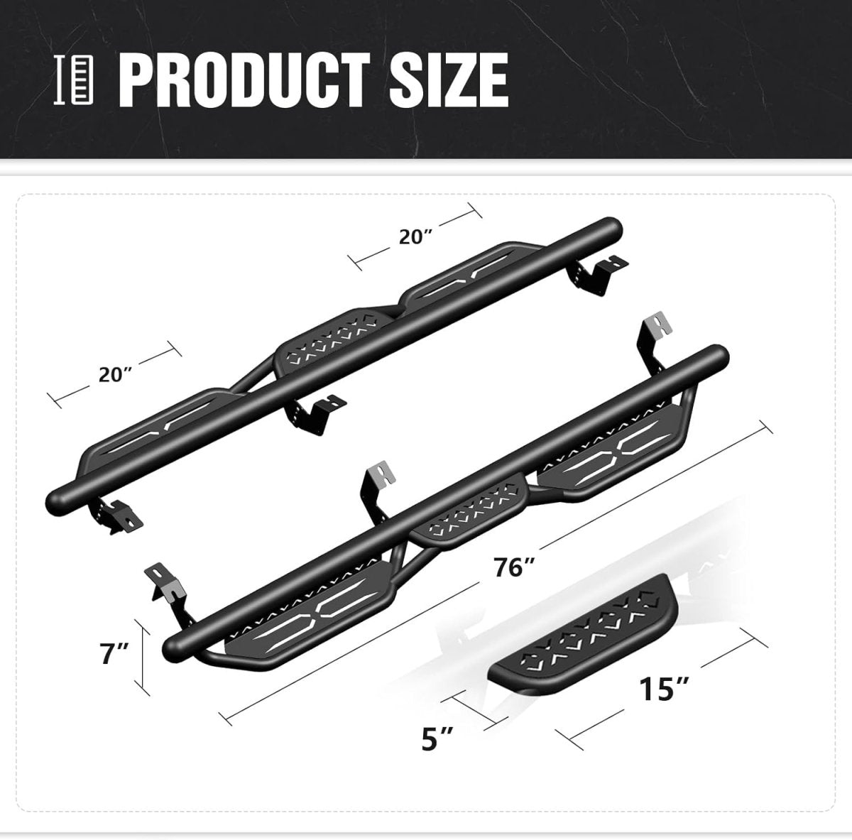 Running Boards Side Steps Compatible with 2005-2023 Toyota Tacoma Double Cab & Crew Cab (4 Full-Size Doors), Two Stair Design Side Rails Nerf Bar Rock Sliders, Heavy-Duty Carbon Steel (Black)