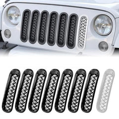 【Yzona】7-Pieces Matte Black Mesh Off-Road Grill Inserts - Acrylonitrile Butadienestyrene Durable Material, Long-Lasting Performance, Direct-Fit Easy-Install Cover for 2007-2018 Jeep JK Wrangler & Unlimited, +1 White Car Exterior Accessory