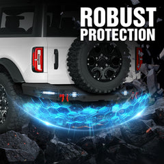 Yzona Rear Bumper with LED Lights for Ford Bronco 2021-2026, Excludes Sport Raptor Models, Automotive Exterior Protection Accessory
