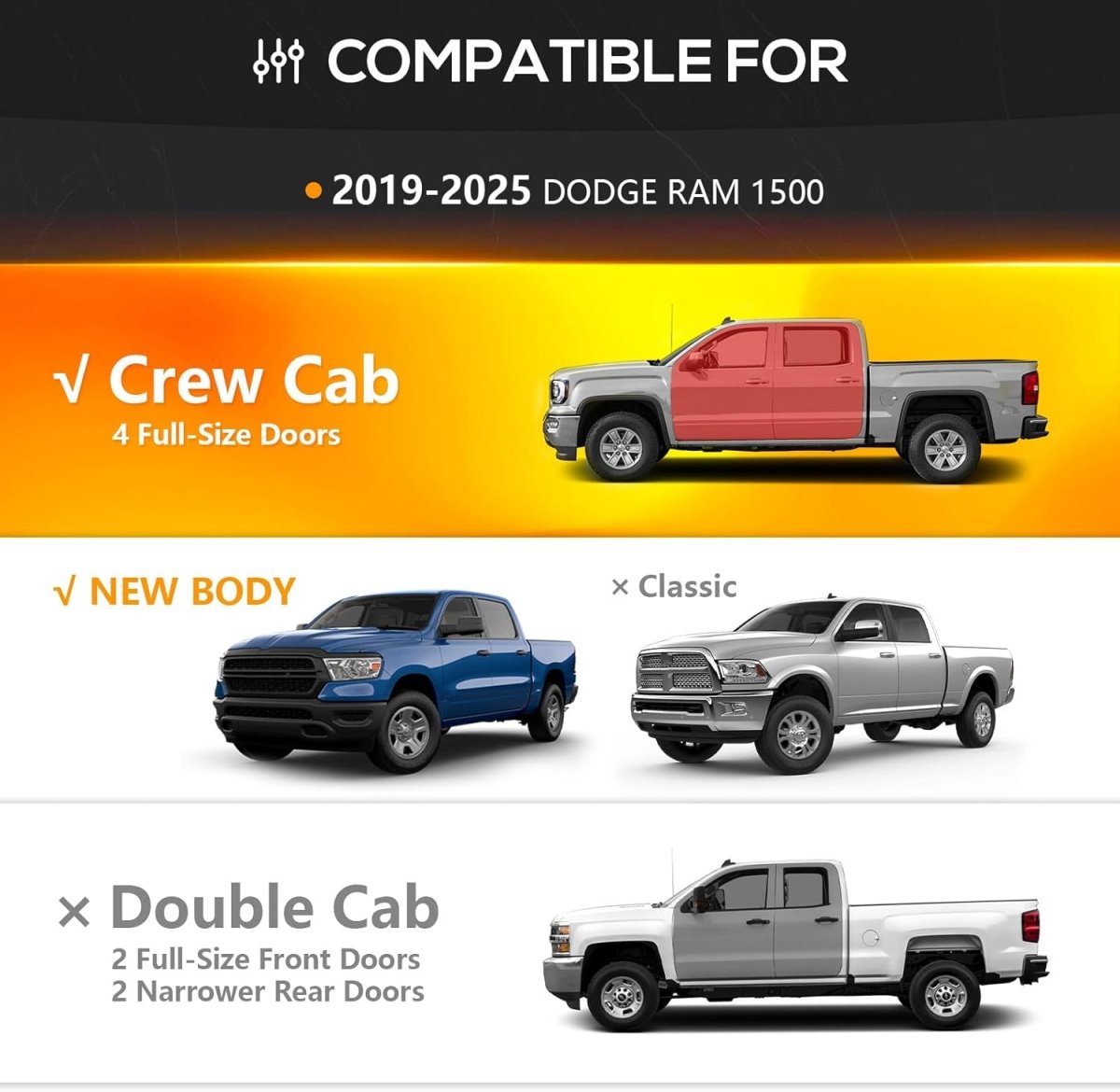 Yzona Running Boards for 2019-2025 Dodge Ram 1500 Crew Cab