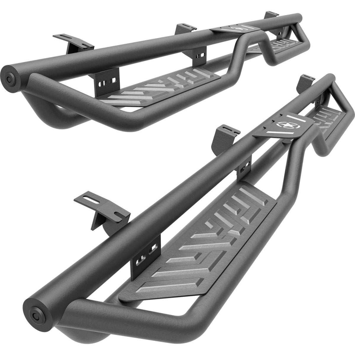 Running Boards Side Steps Compatible with 2005-2023 Toyota Tacoma Double Cab & Crew Cab (4 Full-Size Doors), Two Stair Design Side Rails Nerf Bar Rock Sliders, Heavy-Duty Carbon Steel (Black)
