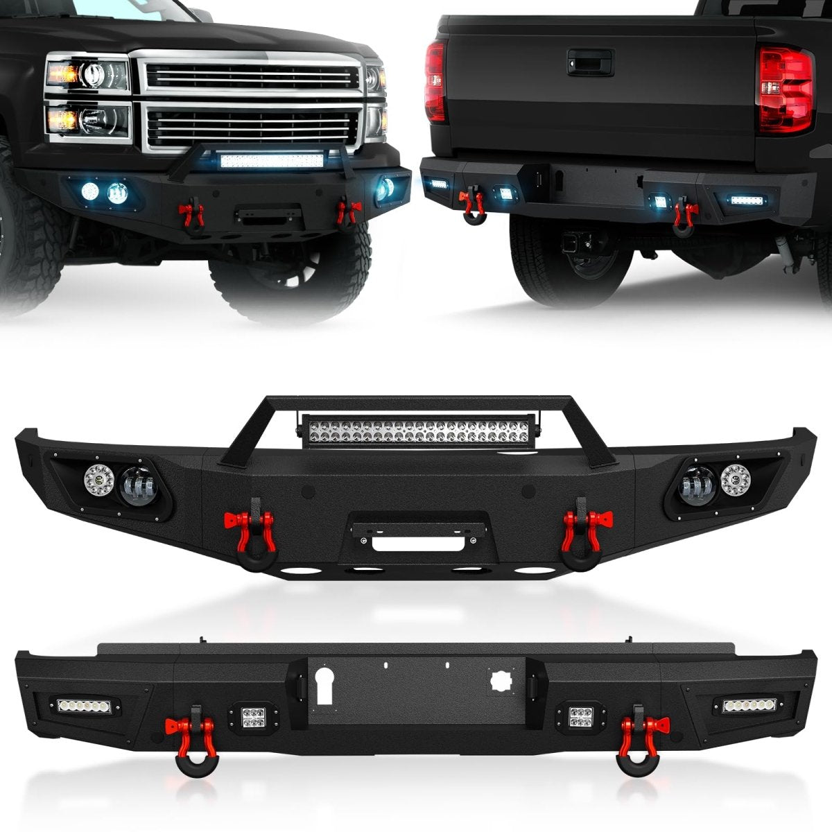 Pickup Truck Front and Rear Bumpers for 2014 2015 Chevy Silverado 1500 with Winch Plate| Yzona