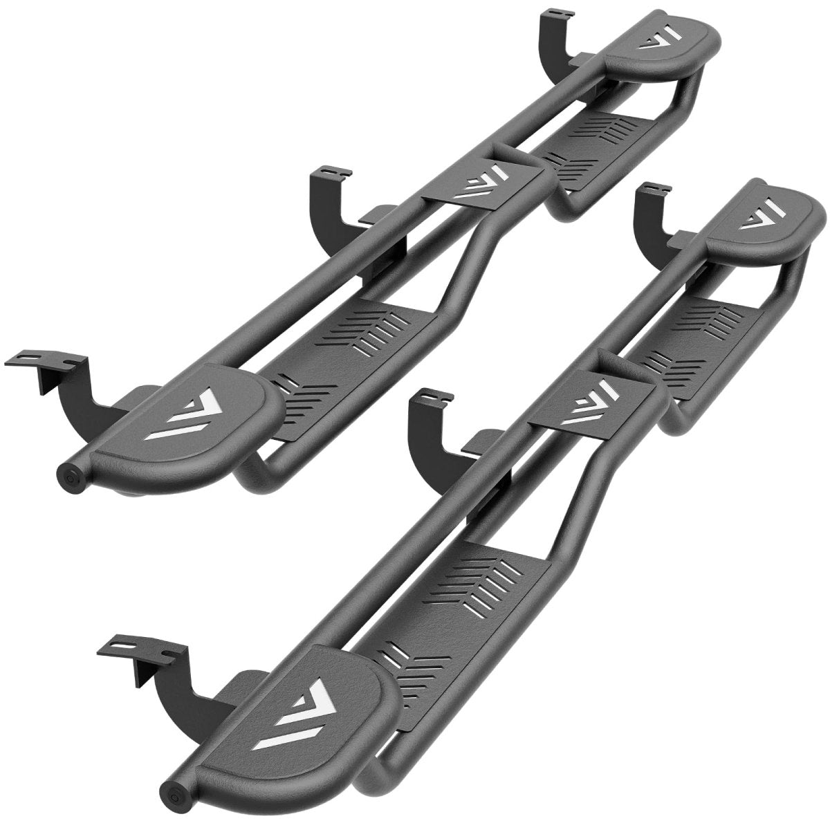 Running Boards Side Steps Compatible with 2005-2023 Toyota Tacoma Double Cab & Crew Cab (4 Full-Size Doors), Two Stair Design Side Rails Nerf Bar Rock Sliders, Heavy-Duty Carbon Steel (Black)