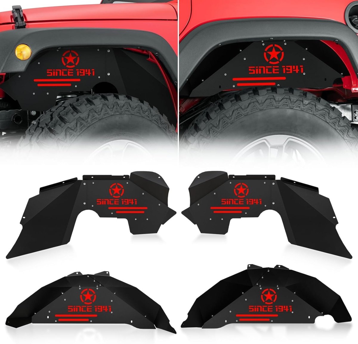 Inner Fender Liners Well Covers for 2007-2018 Jeep Wrangler JK & JKU Unlimited (2/4 Doors) | Yzona