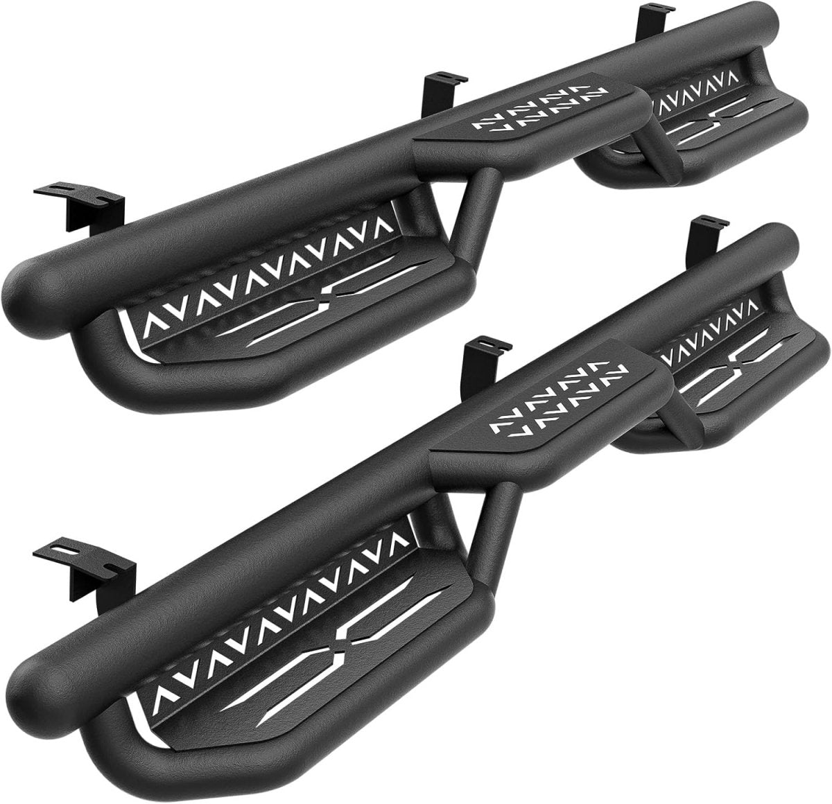 Running Boards Side Steps Compatible with 2005-2023 Toyota Tacoma Double Cab & Crew Cab (4 Full-Size Doors), Two Stair Design Side Rails Nerf Bar Rock Sliders, Heavy-Duty Carbon Steel (Black)