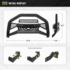 Bull Bar with LED Light Bar & License Plate Frame Compatible for 2005-2015 Toyota Tacoma Front Grill Guard Grille, Truck Brush Guard, Bumper Push Bar (Include Skid Plate & Light Mount, Black)