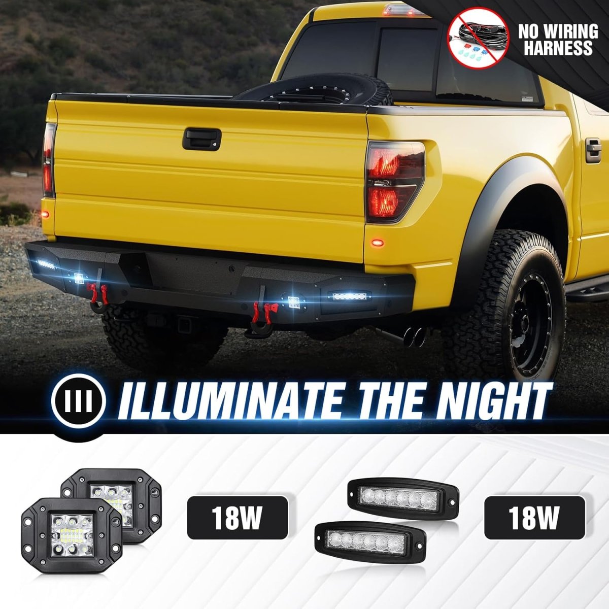 Pickup Truck Rear Step Bumper Compatible with 2009-2014 12th Gen Ford F150 (Excluding Raptor) Heavy Duty Bumper with Paintable Armor, 4 x LED Lights, Sensor Holes & D-rings, Textured Black