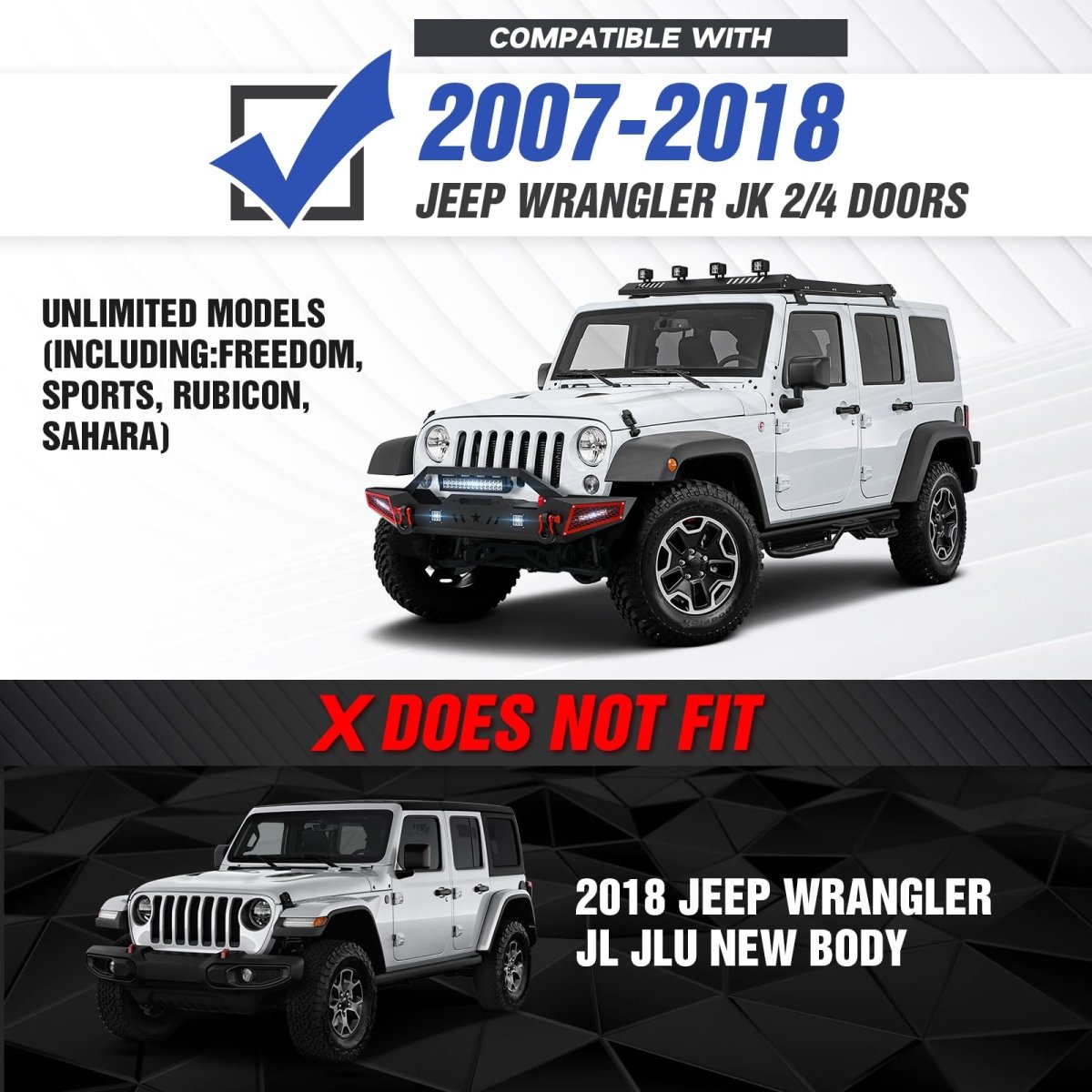 After Market Truck Bumpers Compatible with 2007-2018 Jeep Wrangler JK JKU Unlimited - Yzona
