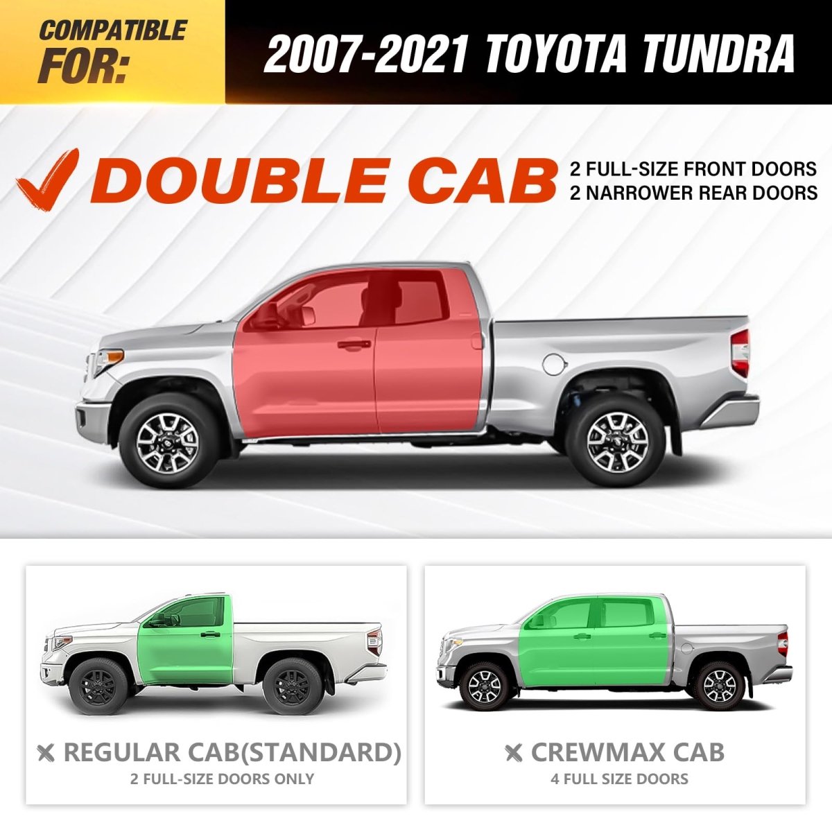 Auto Side Steps Compatible with 2007-2021 Toyota Tundra Extended Cab