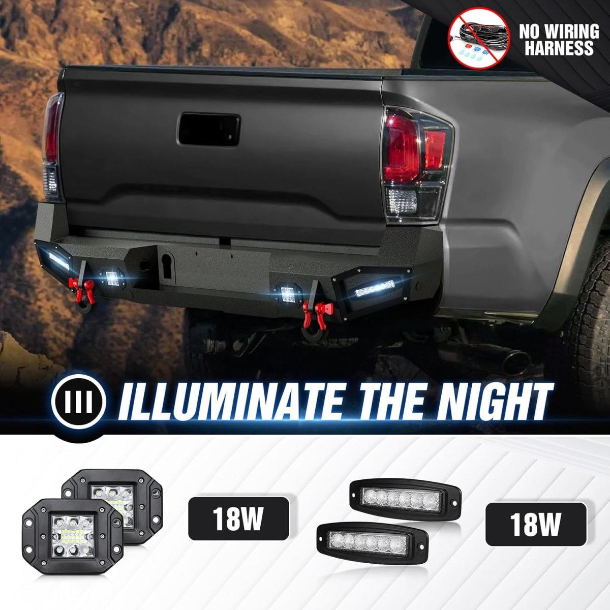 for Full Width Tacoma Truck Rear Bumper Compatible with 2016-2023 Toyota Tacoma 3rd Gen | Yzona
