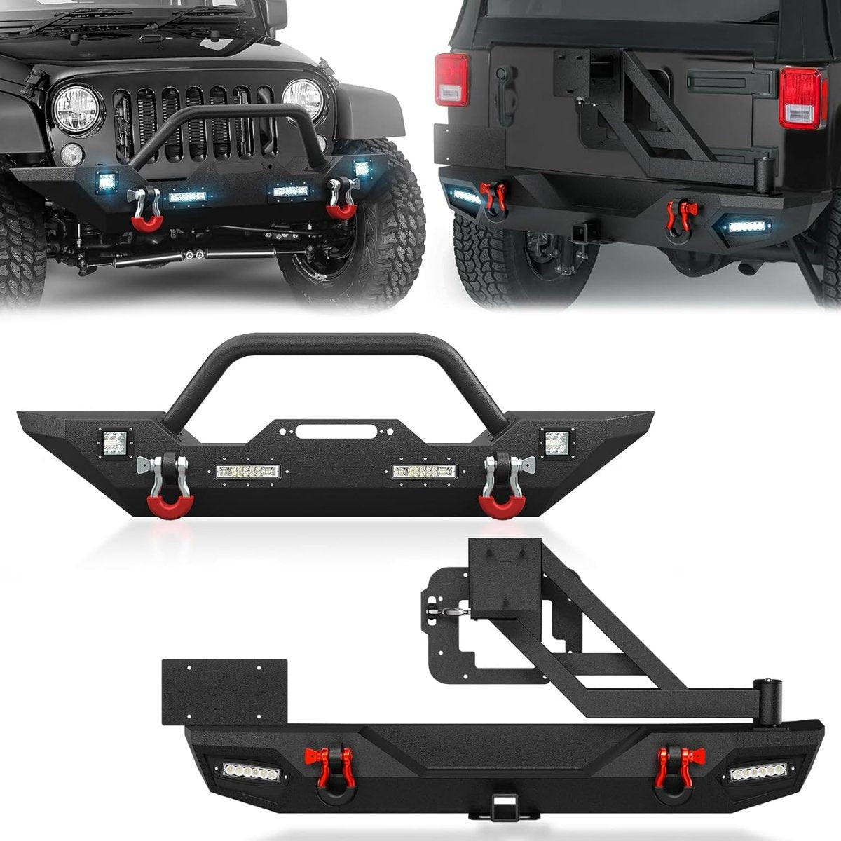 for Aftermarket Front Back Jeep Wrangler JK Bumpers for 2007-2018 Wrangler JK JKU Unlimited (2/4 Doors)| Yzona