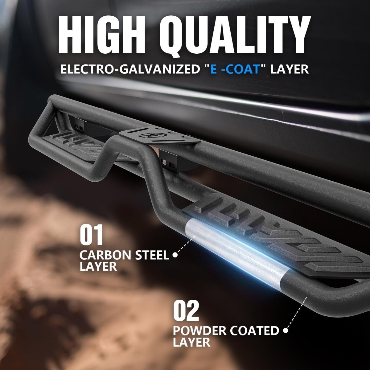 Frame Mount Side Steps Compatible with 2019-2025 Dodge Ram 1500 Quad Cab New Body Double/Extended Cab - Yzona
