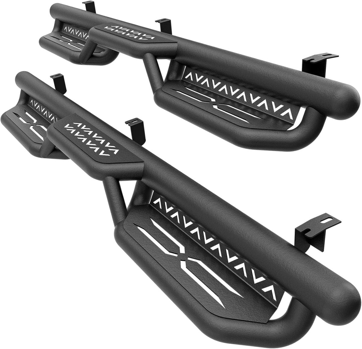 Running Boards Side Steps Compatible with 2005-2023 Toyota Tacoma Double Cab & Crew Cab (4 Full-Size Doors), Two Stair Design Side Rails Nerf Bar Rock Sliders, Heavy-Duty Carbon Steel (Black)