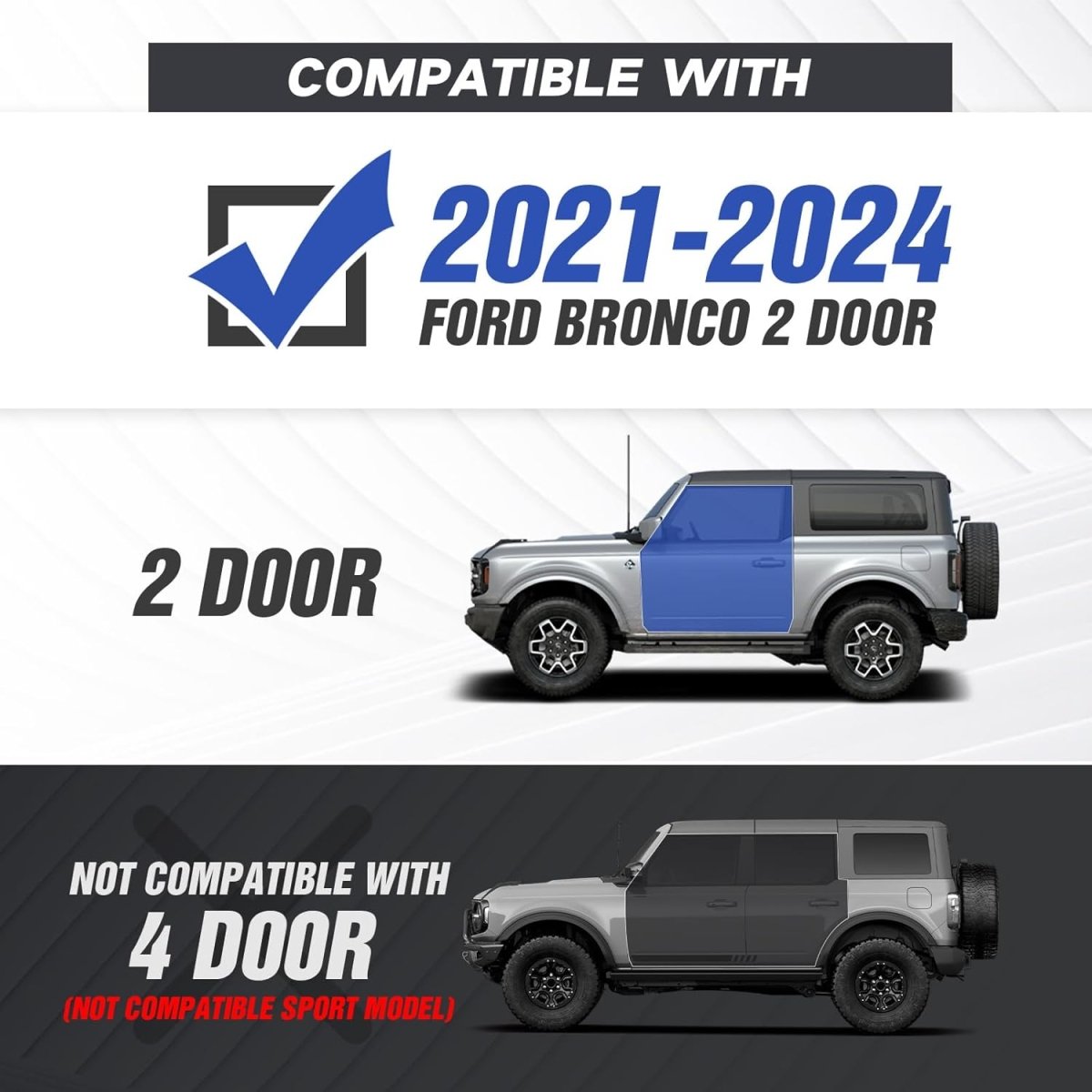 Single Step Running Boards Compatible with 2021-2025 Ford Bronco 2 Doors | Yzona - Yzona