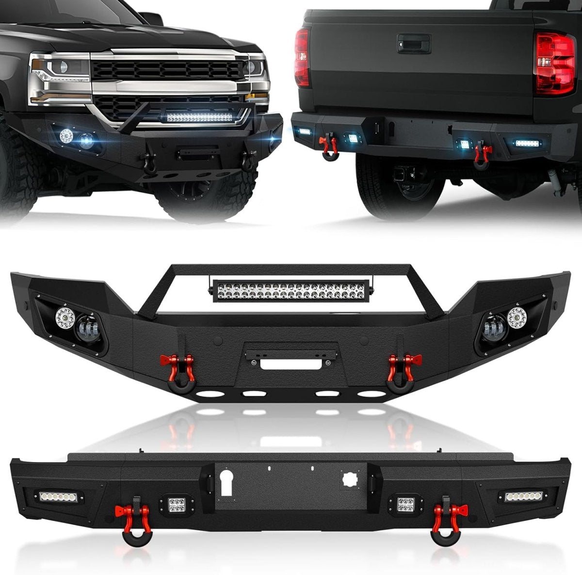 Heavy Duty Truck Front Bumpers for 2016-2018 Chevy Chevrolet Silverado 1500 Bumper with Winch Plate | Yzona