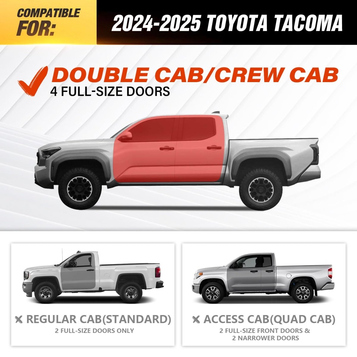 Frame Mounted Side Steps Compatible with 2024-2025 Toyota Tacoma Double Cab & Crew Cab - Yzona