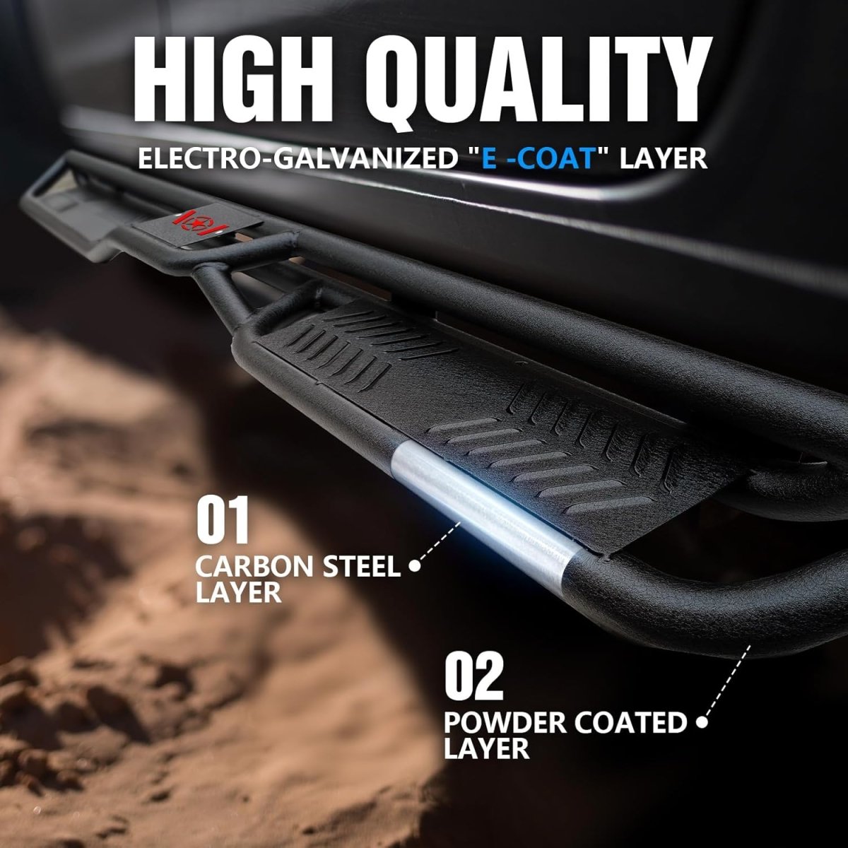 Running Boards Side Steps Compatible with 2005-2023 Toyota Tacoma Double Cab & Crew Cab (4 Full-Size Doors), Heavy-Duty Two Stair Design Side Rails Nerf Bar Rock Sliders, Textured Black