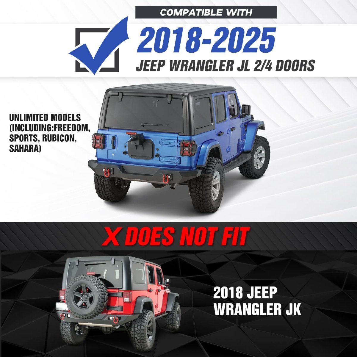 Aftermarket Off-road Bumpers Compatible with 2018-2025 Jeep Wrangler JL JLU Unlimited - Yzona