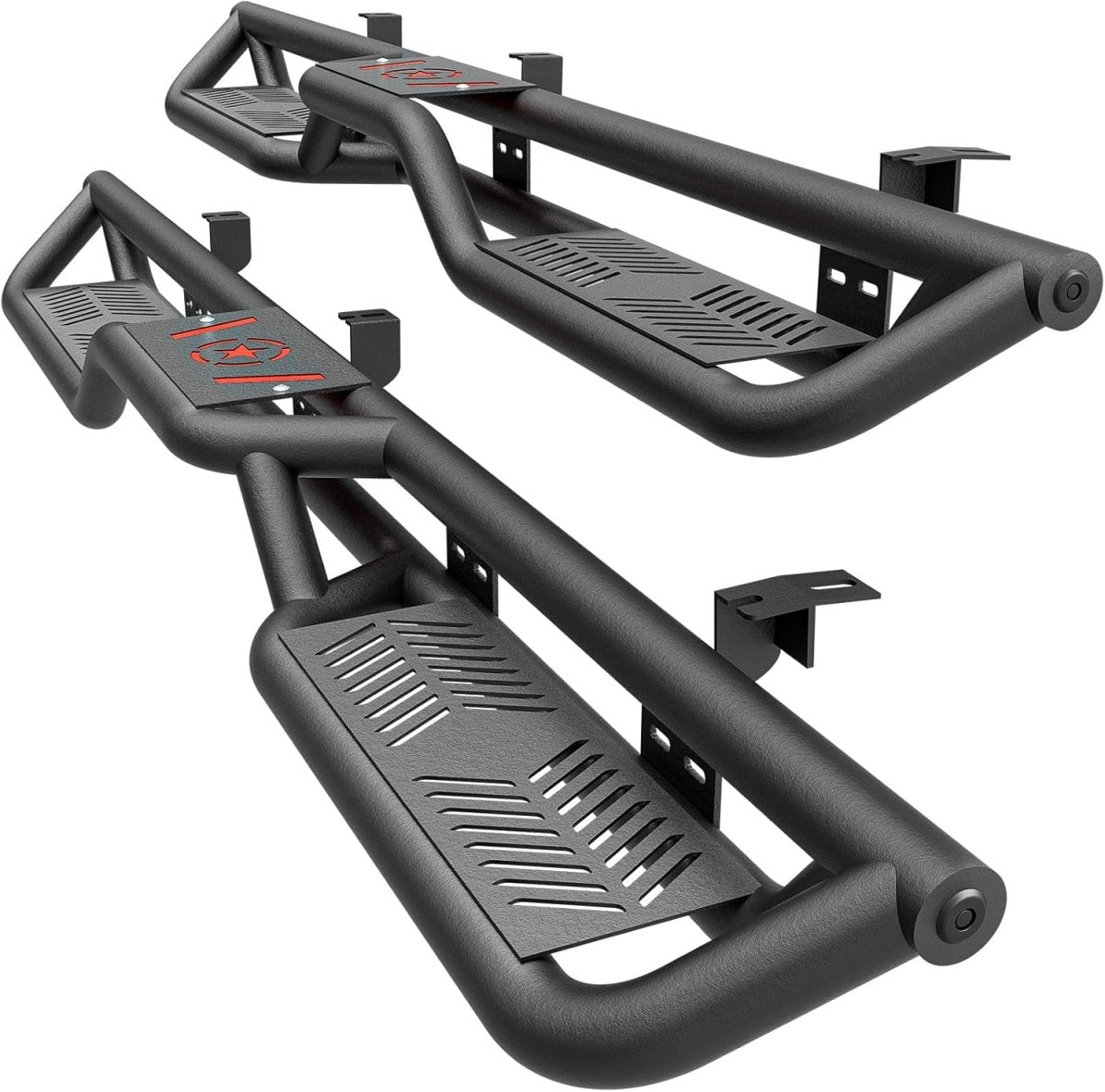 Running Boards Side Steps Compatible with 2005-2023 Toyota Tacoma Double Cab & Crew Cab (4 Full-Size Doors), Heavy-Duty Two Stair Design Side Rails Nerf Bar Rock Sliders, Textured Black