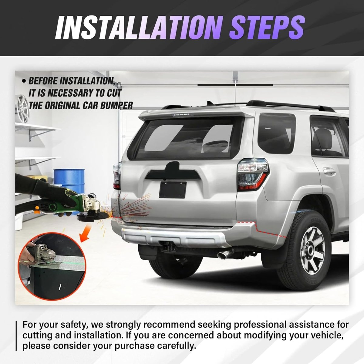 for 4Runner Rear Bumper Compatible with 2015-2024 Toyota 4 Runner 5th Gen Full Width with 2 x LED Lights | Yzona
