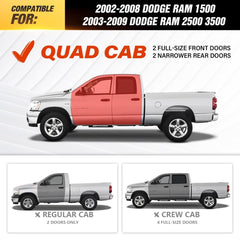 Two Raised Steps Quad Cab Nerf Bar Running Boards Compatible for 2002-2008 Dodge Ram 1500 | 2003-2009 Ram 2500 3500 | Yzona