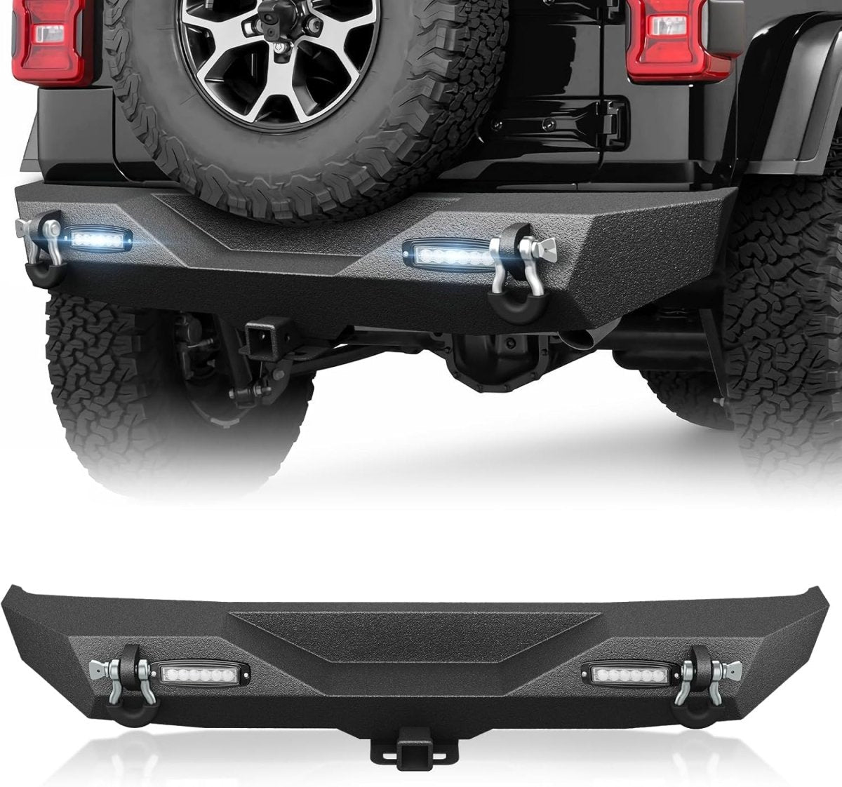 for Wrangler JL 2024 Jeep Bumpers Compatible with 2018-2025 Jeep Wrangler JL JLU with 2 x 18W LED Lights | Yzona