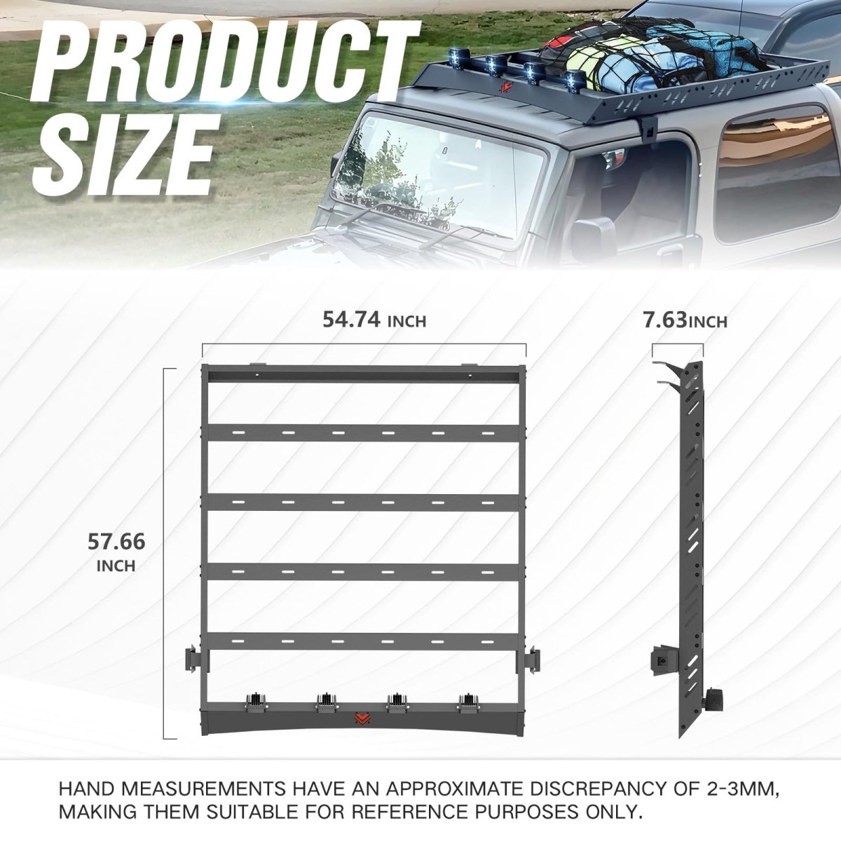Roof Rack Cargo Basket with 4PCS LED Light Bar Compatible for 1997-2006 Jeep Wrangler TJ 2 Doors Hardtop | Yzona