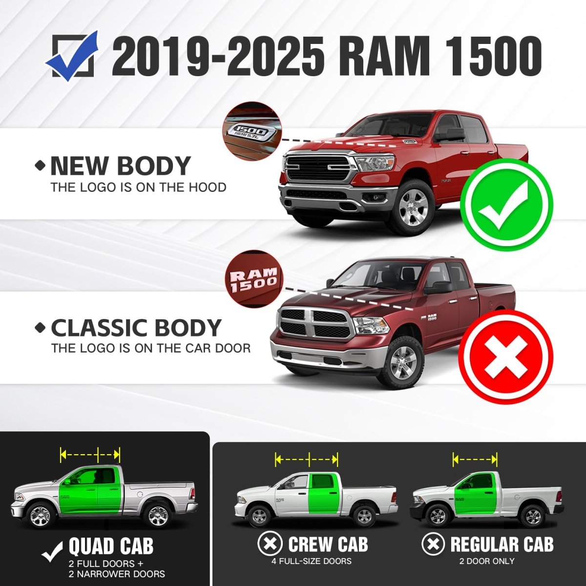 Frame Mount Side Steps Compatible with 2019-2025 Dodge Ram 1500 Quad Cab New Body Double/Extended Cab - Yzona