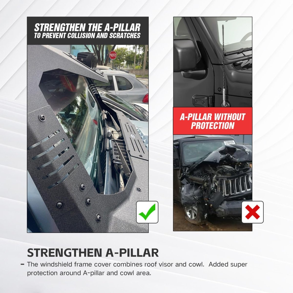 Yzona Windshield Frame Compatible with 2007-2018 Jeep Wrangler JK JKU
