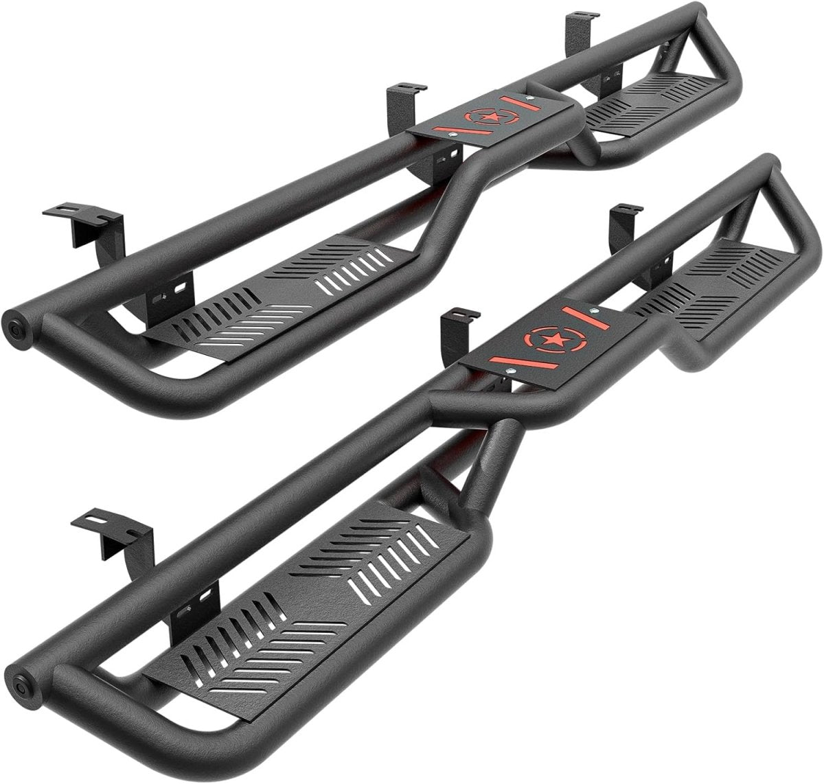 Running Boards Side Steps Compatible with 2005-2023 Toyota Tacoma Double Cab & Crew Cab (4 Full-Size Doors), Heavy-Duty Two Stair Design Side Rails Nerf Bar Rock Sliders, Textured Black