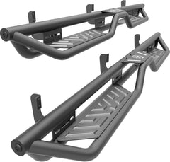 Running Boards Side Steps Compatible for 2005-2025 Nissan Frontier Crew Cab (4 Full Size Doors), Two Stairs Design Bolt-on Side Rails Step Nerf Bar (Black Powder Coated, Star Logo)