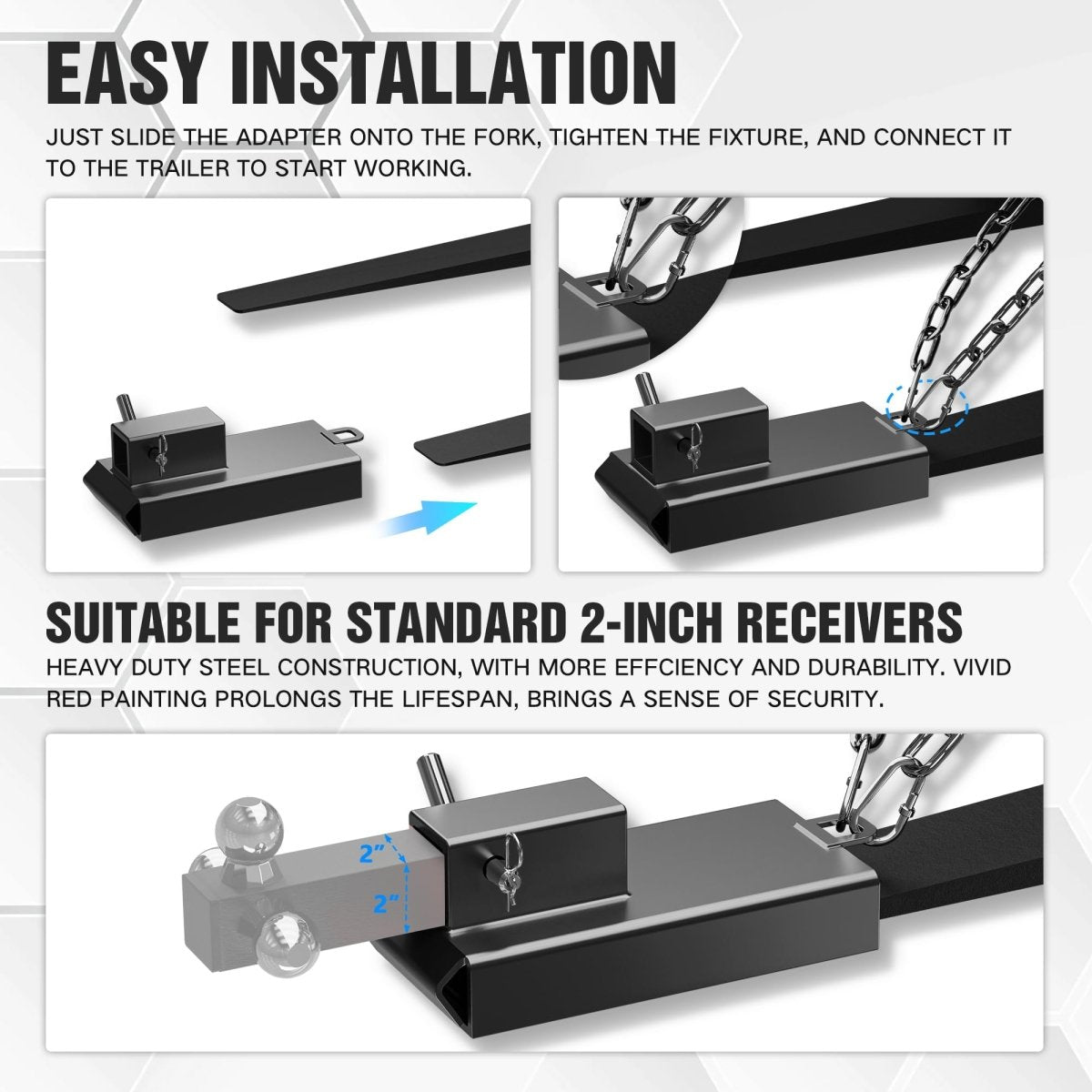 Black Up to 5.7" Single Forklift Trailer Ball Hitch Receiver | Yzona