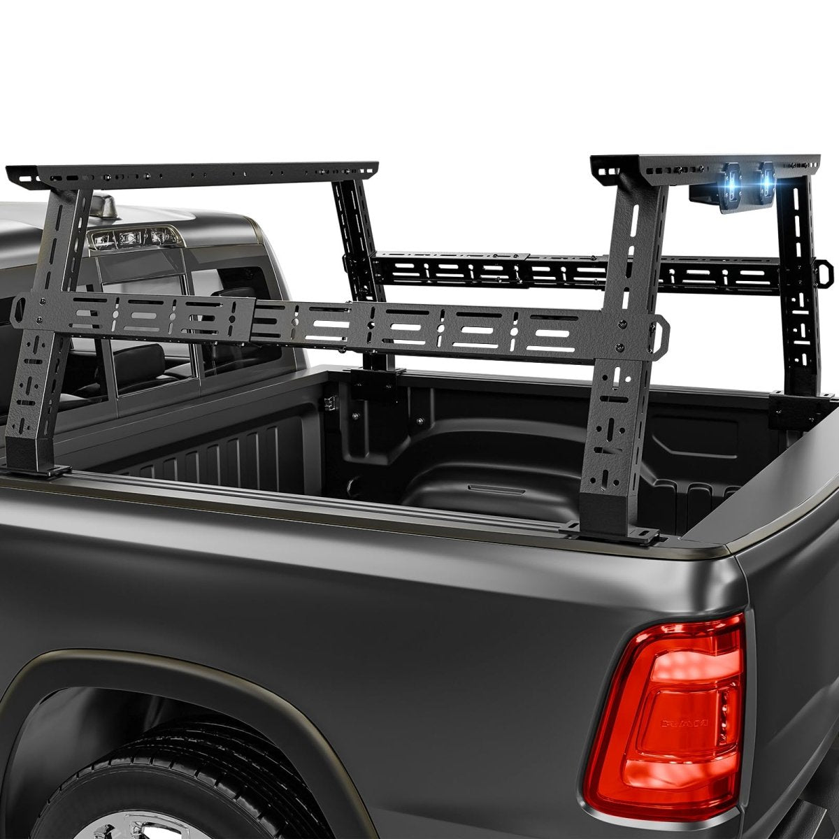 Adjustable 14.5-17.3" High Truck Bed Racks with 2 Led Light Compatible for Silverado/Sierra/Ram/Ford F-Series/Tacoma/Tundra/Titan/Frontier/Colorado/Canyon/Gladiator JT, Ladder Cargo Rack